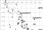 Cyclone Simon, 1980: rainfall distribution 24 Feb
